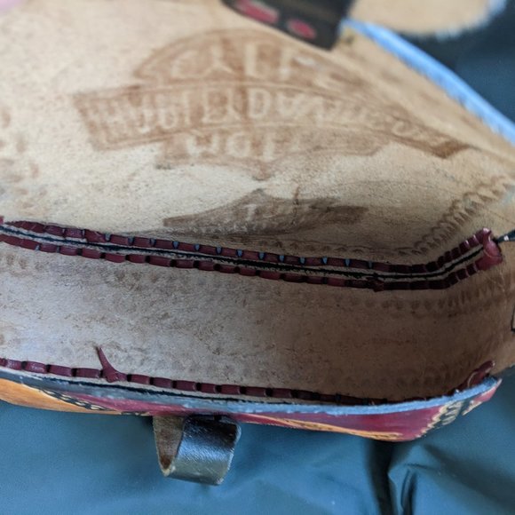 Vtg New Harley-Davidson Multicolor Tooled Adjustable Strap Leather Bag - Picture 7 of 12